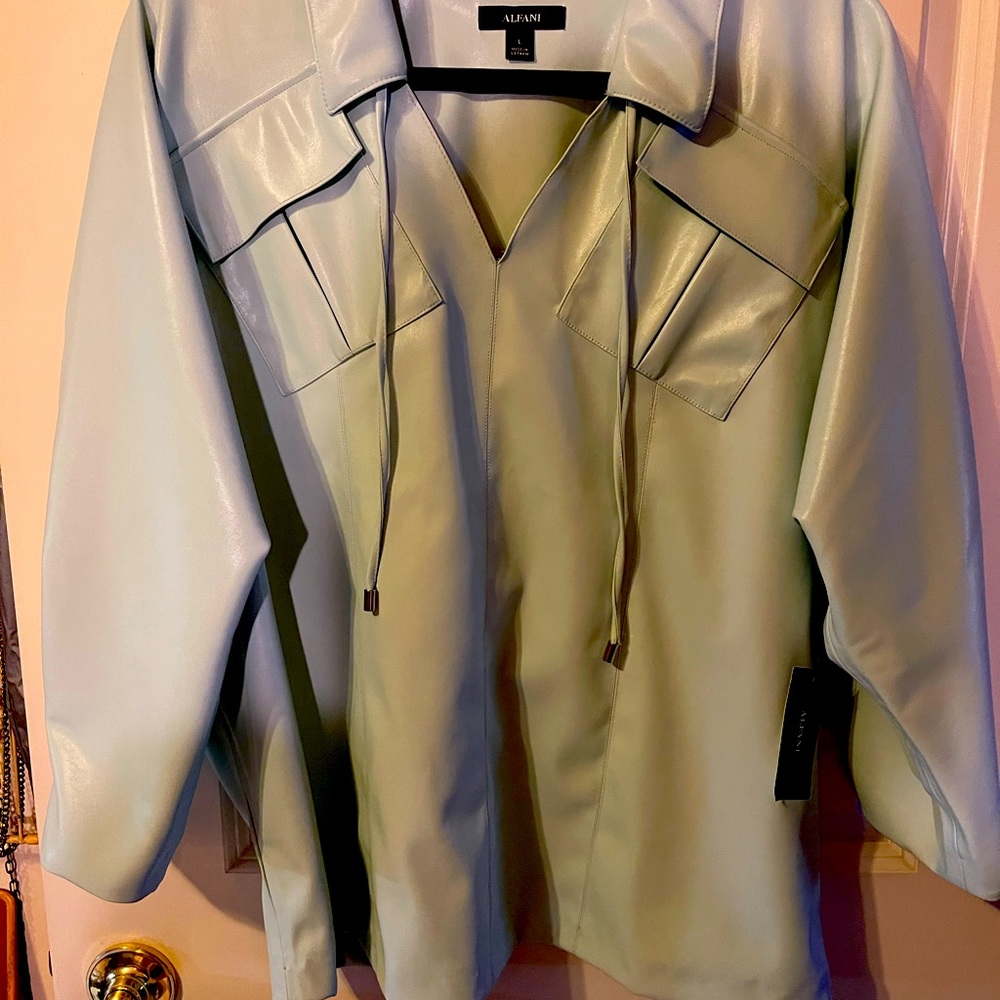 Alfani Butter soft leather 3/4 length sleeve blouse very pale green/ soft sage